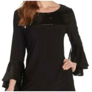 Prelude Black Sequin Top‎ Bell 3/4 SleeveBlouse size Large NEW